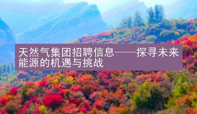 天然气集团招聘信息——探寻未来能源的机遇与挑战